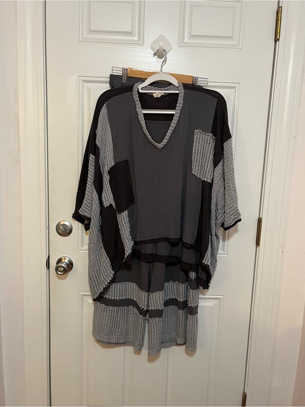 Oversized Patchwork Tunic and Pant Set in Charcoal & Light Gray